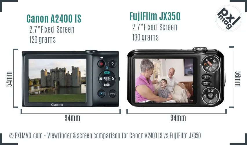 Canon A2400 IS vs FujiFilm JX350 Screen and Viewfinder comparison