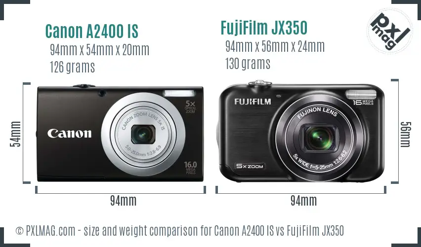Canon A2400 IS vs FujiFilm JX350 size comparison
