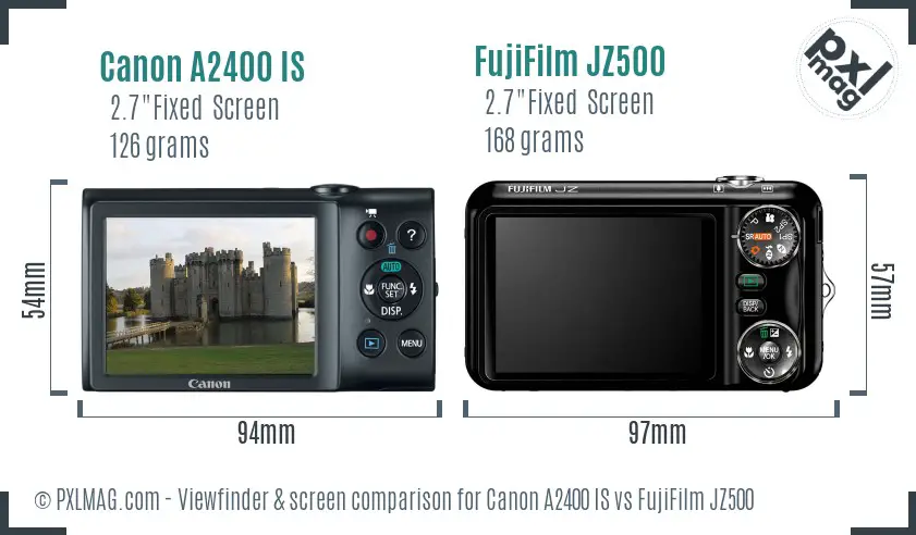 Canon A2400 IS vs FujiFilm JZ500 Screen and Viewfinder comparison