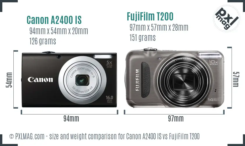 Canon A2400 IS vs FujiFilm T200 size comparison Canon A2400 IS vs FujiFilm T200 size comparison