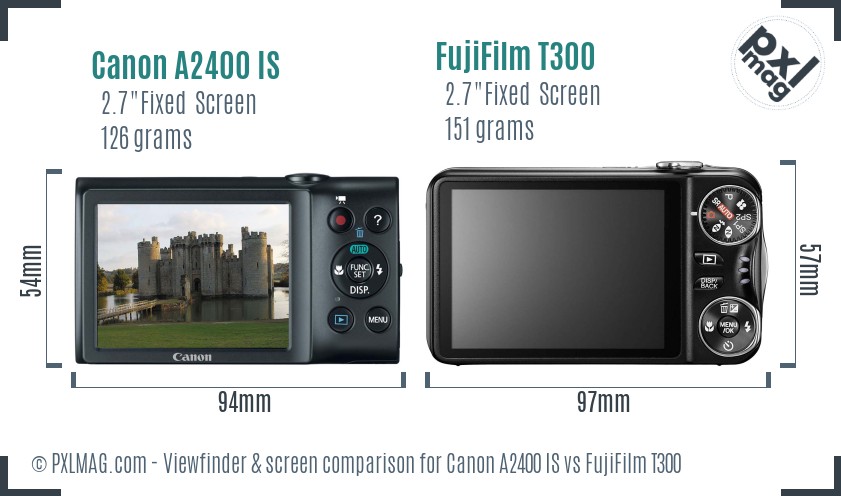Canon A2400 IS vs FujiFilm T300 Screen and Viewfinder comparison