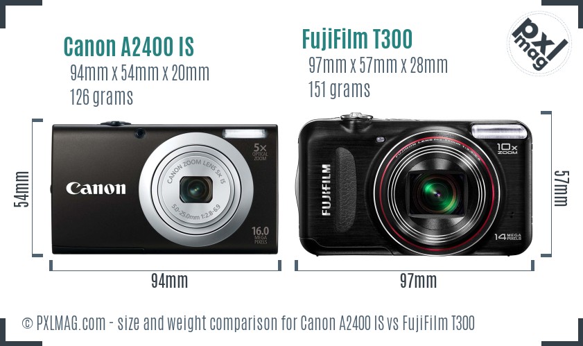 Canon A2400 IS vs FujiFilm T300 size comparison
