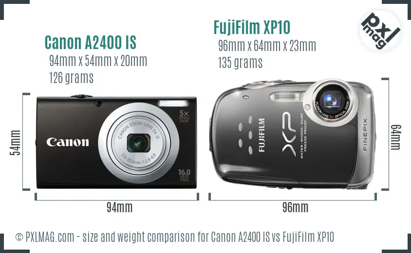 Canon A2400 IS vs FujiFilm XP10 size comparison Canon A2400 IS vs FujiFilm XP10 size comparison