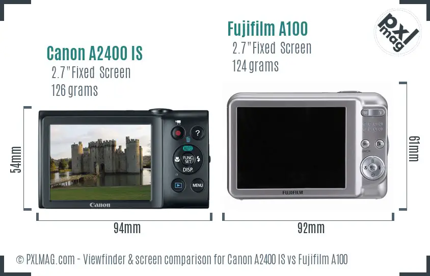 Canon A2400 IS vs Fujifilm A100 Screen and Viewfinder comparison