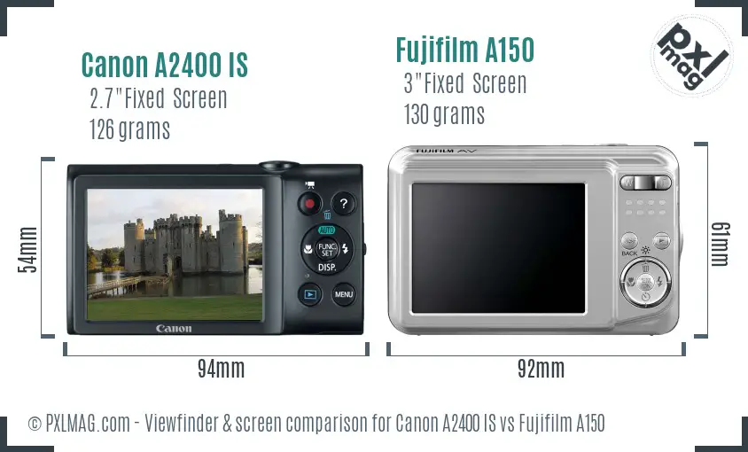 Canon A2400 IS vs Fujifilm A150 Screen and Viewfinder comparison