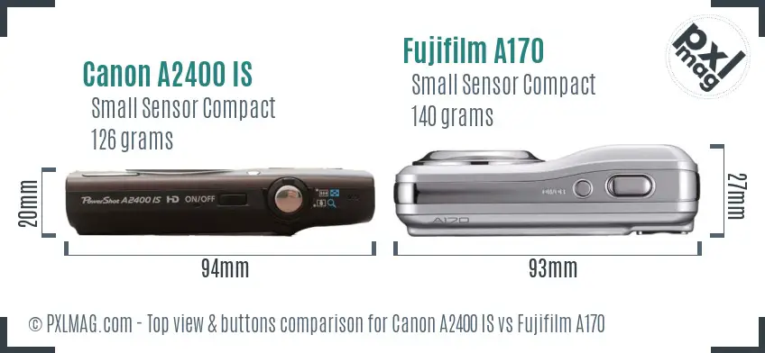 Canon A2400 IS vs Fujifilm A170 top view buttons comparison Canon A2400 IS vs Fujifilm A170 top view buttons comparison