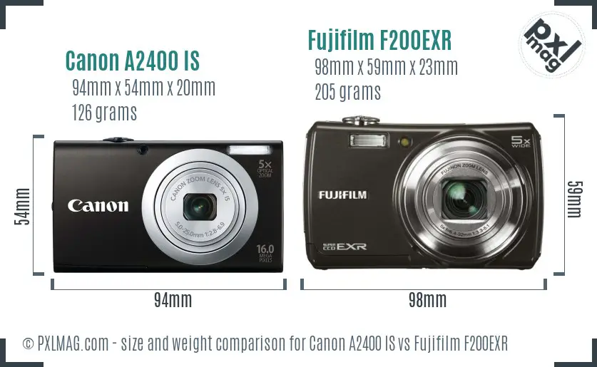 Canon A2400 IS vs Fujifilm F200EXR size comparison