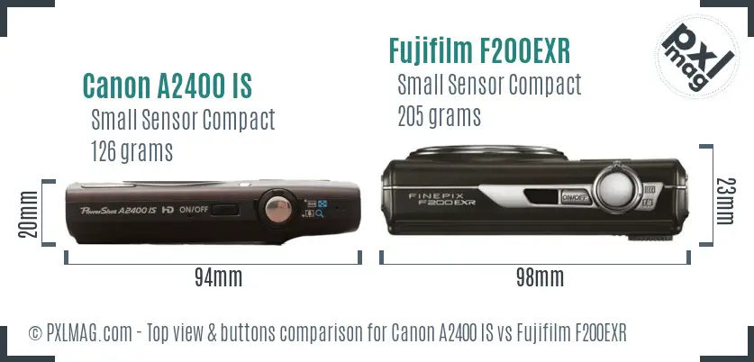Canon A2400 IS vs Fujifilm F200EXR top view buttons comparison