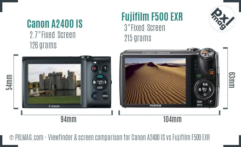 Canon A2400 IS vs Fujifilm F500 EXR Screen and Viewfinder comparison