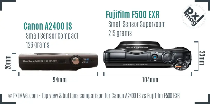 Canon A2400 IS vs Fujifilm F500 EXR top view buttons comparison