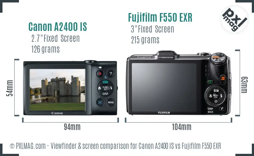 Canon A2400 IS vs Fujifilm F550 EXR Screen and Viewfinder comparison Canon A2400 IS vs Fujifilm F550 EXR Screen and Viewfinder comparison