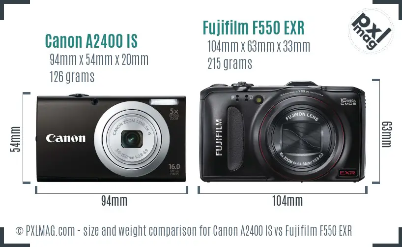 Canon A2400 IS vs Fujifilm F550 EXR size comparison Canon A2400 IS vs Fujifilm F550 EXR size comparison