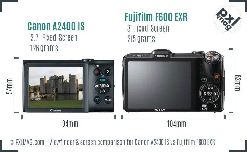 Canon A2400 IS vs Fujifilm F600 EXR Screen and Viewfinder comparison
