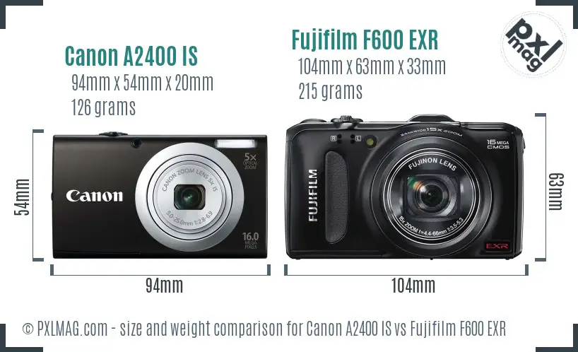 Canon A2400 IS vs Fujifilm F600 EXR size comparison