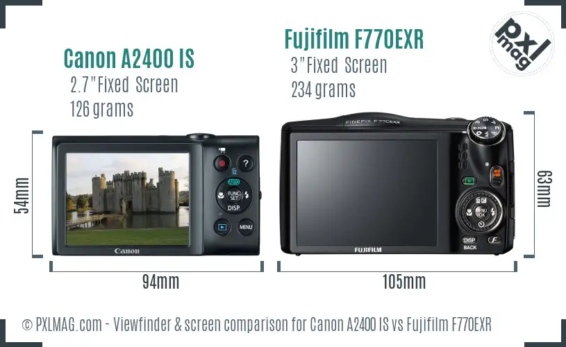 Canon A2400 IS vs Fujifilm F770EXR Screen and Viewfinder comparison