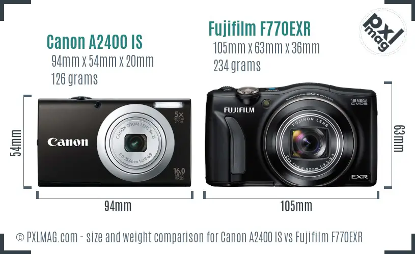 Canon A2400 IS vs Fujifilm F770EXR size comparison