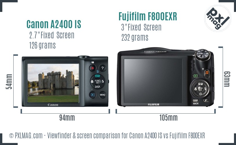 Canon A2400 IS vs Fujifilm F800EXR Screen and Viewfinder comparison