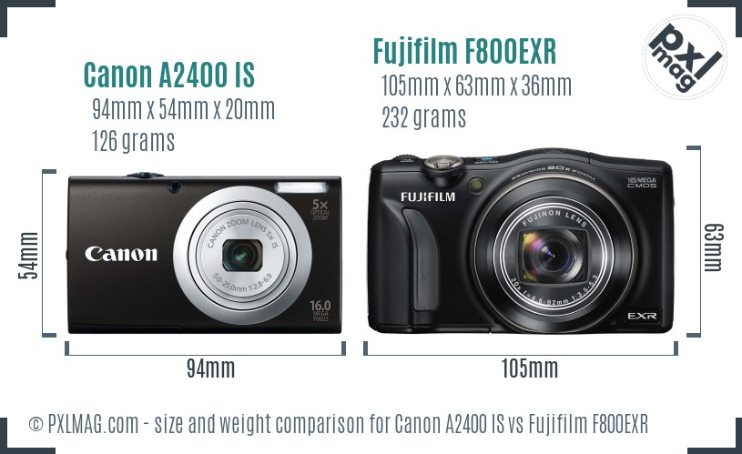 Canon A2400 IS vs Fujifilm F800EXR size comparison