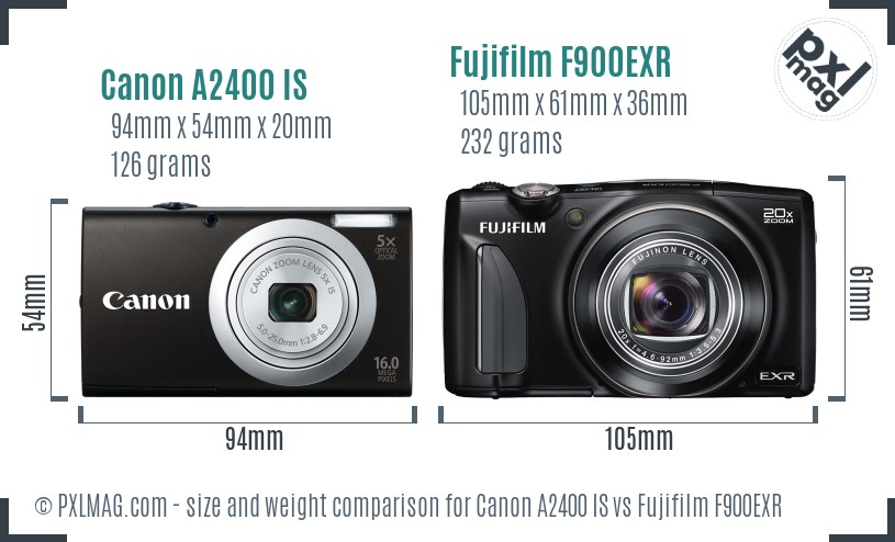 Canon A2400 IS vs Fujifilm F900EXR size comparison