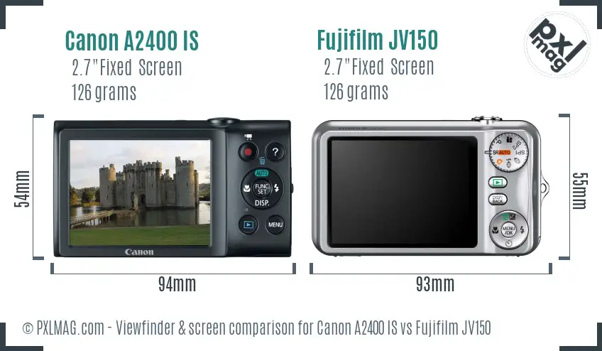 Canon A2400 IS vs Fujifilm JV150 Screen and Viewfinder comparison