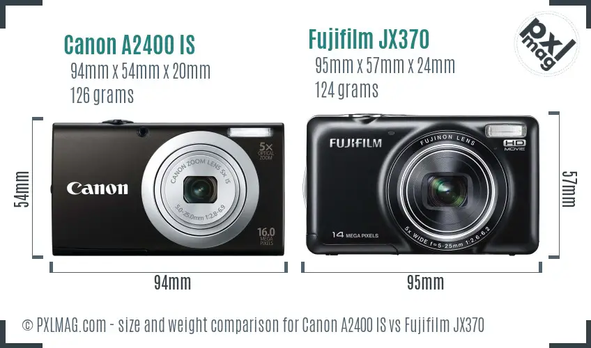 Canon A2400 IS vs Fujifilm JX370 size comparison