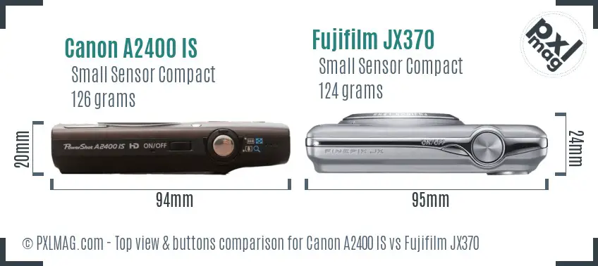 Canon A2400 IS vs Fujifilm JX370 top view buttons comparison