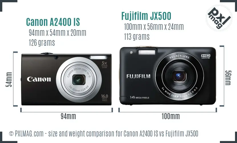 Canon A2400 IS vs Fujifilm JX500 size comparison Canon A2400 IS vs Fujifilm JX500 size comparison