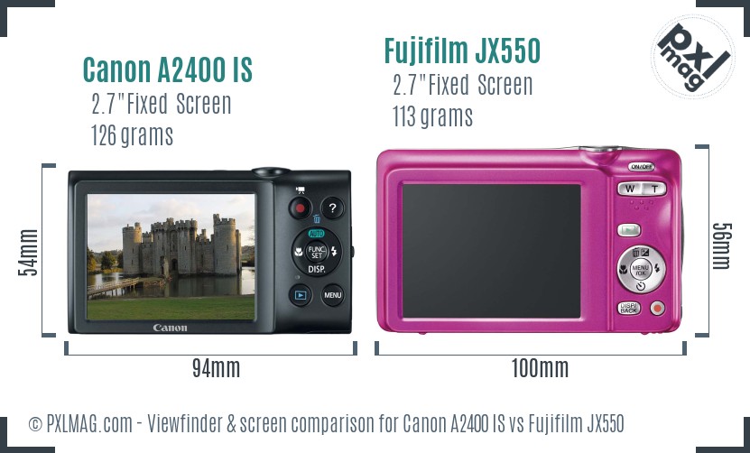 Canon A2400 IS vs Fujifilm JX550 Screen and Viewfinder comparison