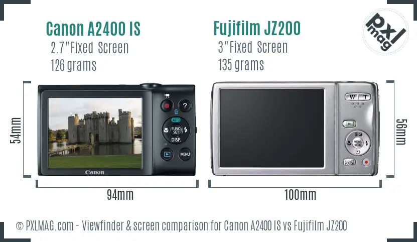 Canon A2400 IS vs Fujifilm JZ200 Screen and Viewfinder comparison