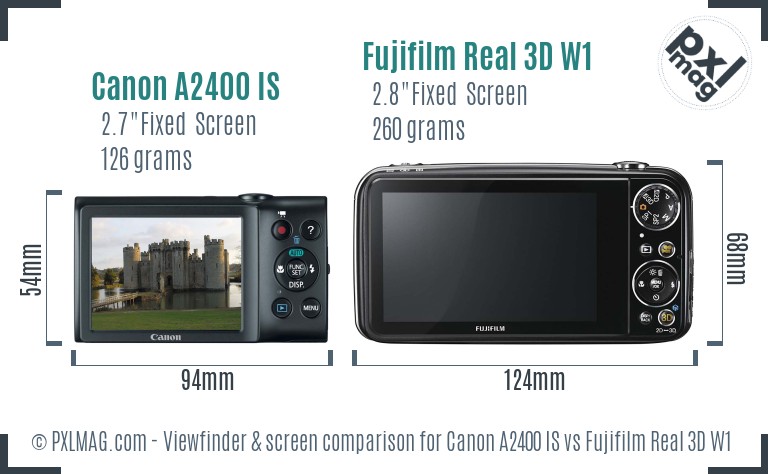 Canon A2400 IS vs Fujifilm Real 3D W1 Screen and Viewfinder comparison