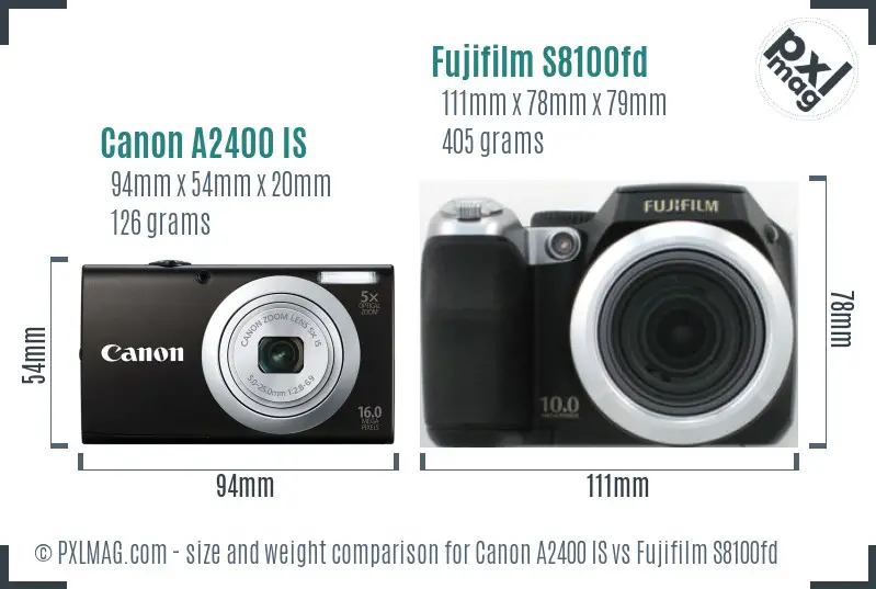 Canon A2400 IS vs Fujifilm S8100fd size comparison Canon A2400 IS vs Fujifilm S8100fd size comparison