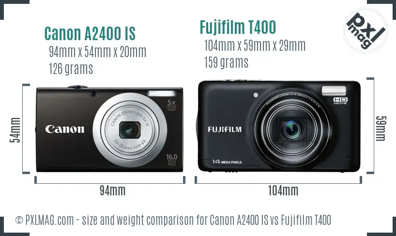 Canon A2400 IS vs Fujifilm T400 size comparison Canon A2400 IS vs Fujifilm T400 size comparison