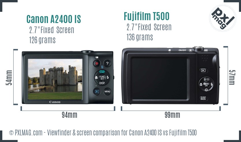 Canon A2400 IS vs Fujifilm T500 Screen and Viewfinder comparison