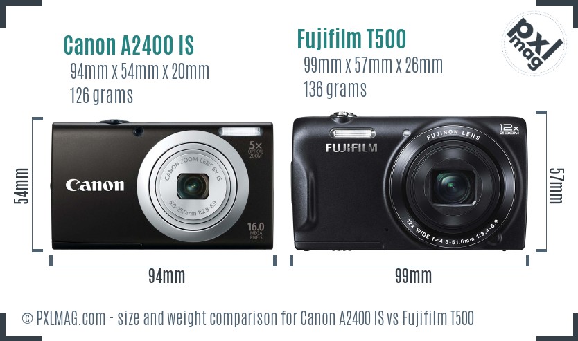 Canon A2400 IS vs Fujifilm T500 size comparison Canon A2400 IS vs Fujifilm T500 size comparison