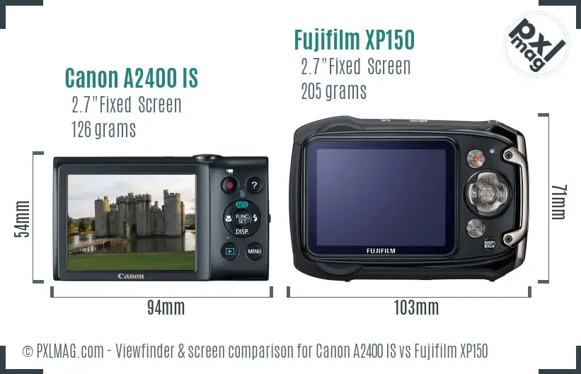 Canon A2400 IS vs Fujifilm XP150 Screen and Viewfinder comparison