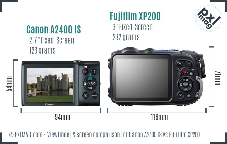 Canon A2400 IS vs Fujifilm XP200 Screen and Viewfinder comparison