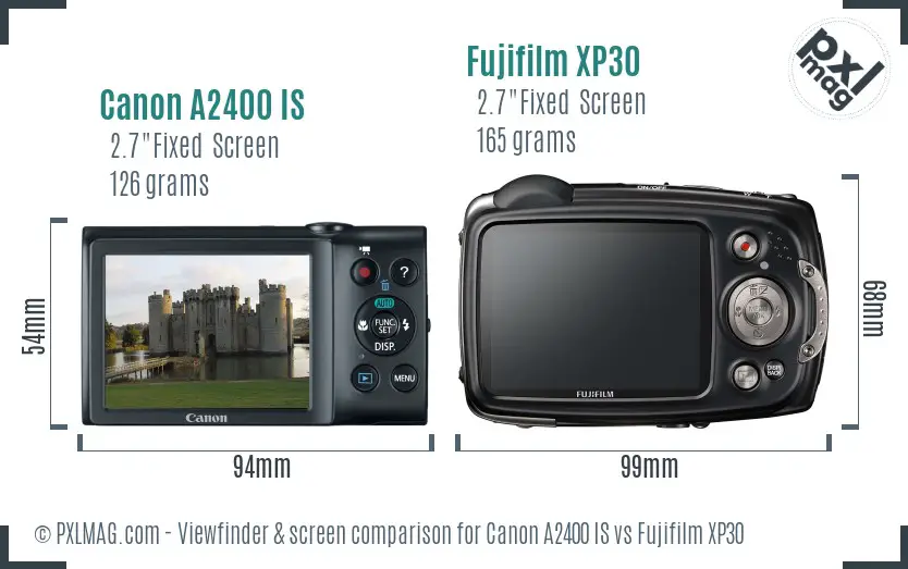 Canon A2400 IS vs Fujifilm XP30 Screen and Viewfinder comparison