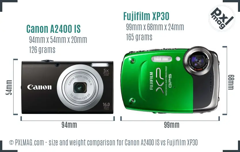 Canon A2400 IS vs Fujifilm XP30 size comparison
