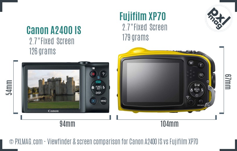 Canon A2400 IS vs Fujifilm XP70 Screen and Viewfinder comparison