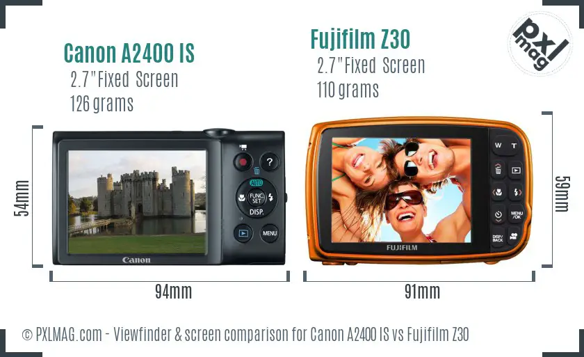 Canon A2400 IS vs Fujifilm Z30 Screen and Viewfinder comparison