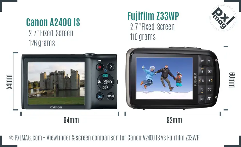 Canon A2400 IS vs Fujifilm Z33WP Screen and Viewfinder comparison