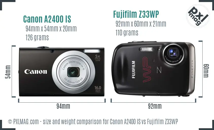 Canon A2400 IS vs Fujifilm Z33WP size comparison