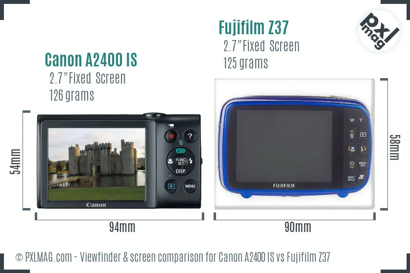 Canon A2400 IS vs Fujifilm Z37 Screen and Viewfinder comparison