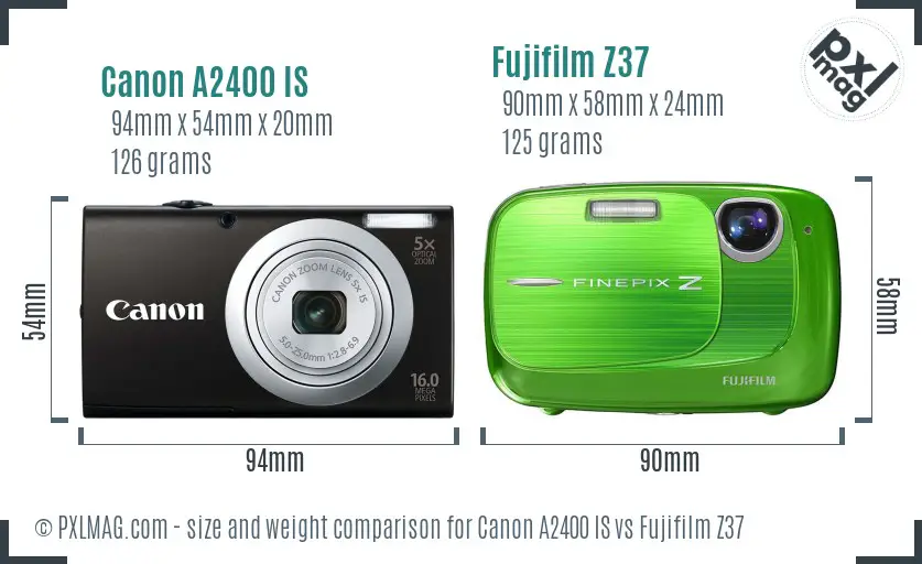 Canon A2400 IS vs Fujifilm Z37 size comparison