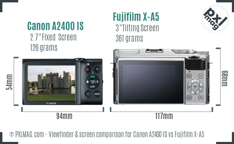 Canon A2400 IS vs Fujifilm X-A5 Screen and Viewfinder comparison