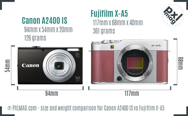 Canon A2400 IS vs Fujifilm X-A5 size comparison