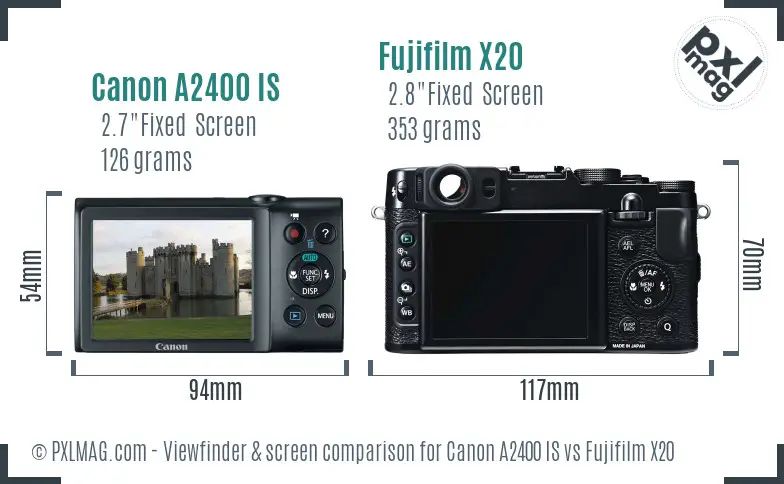 Canon A2400 IS vs Fujifilm X20 Screen and Viewfinder comparison