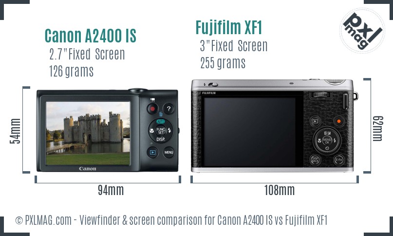 Canon A2400 IS vs Fujifilm XF1 Screen and Viewfinder comparison