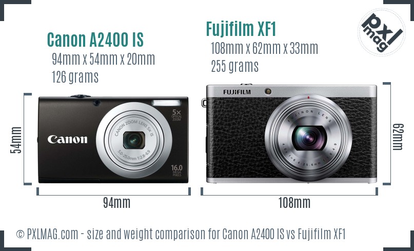 Canon A2400 IS vs Fujifilm XF1 size comparison