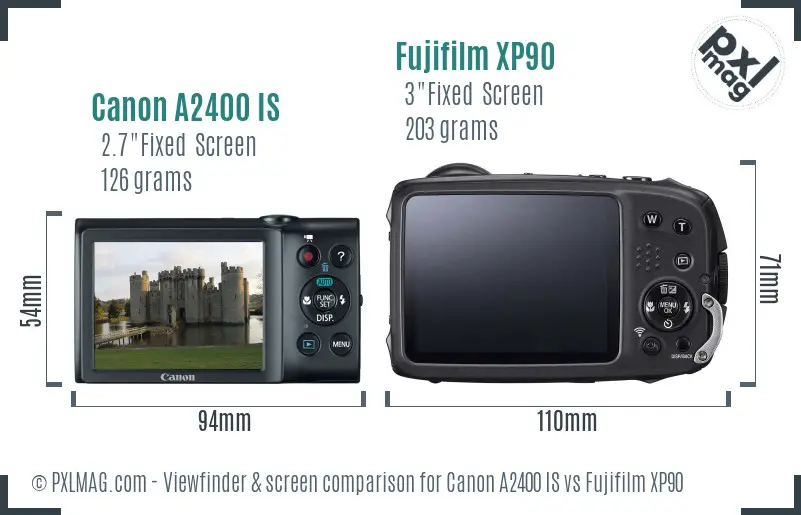 Canon A2400 IS vs Fujifilm XP90 Screen and Viewfinder comparison